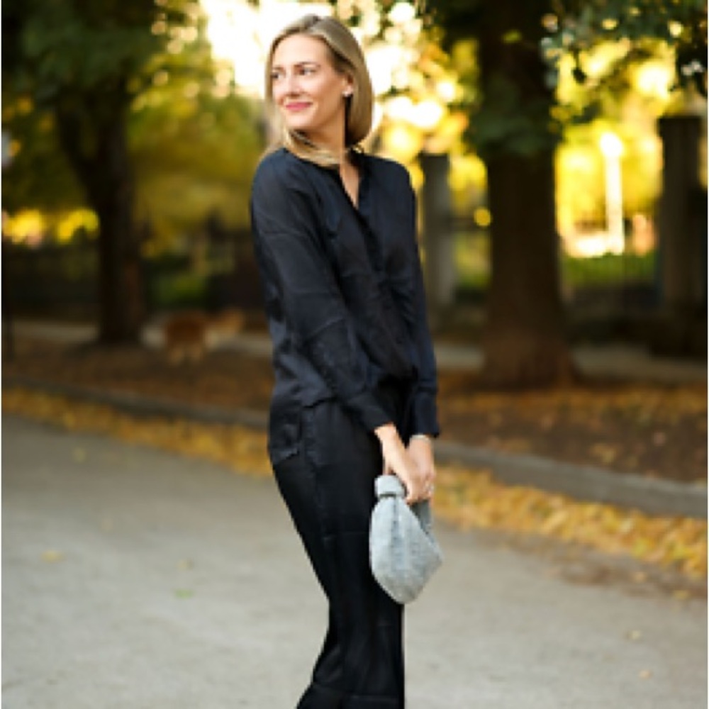 ABLE NWT Black Satin Button Down